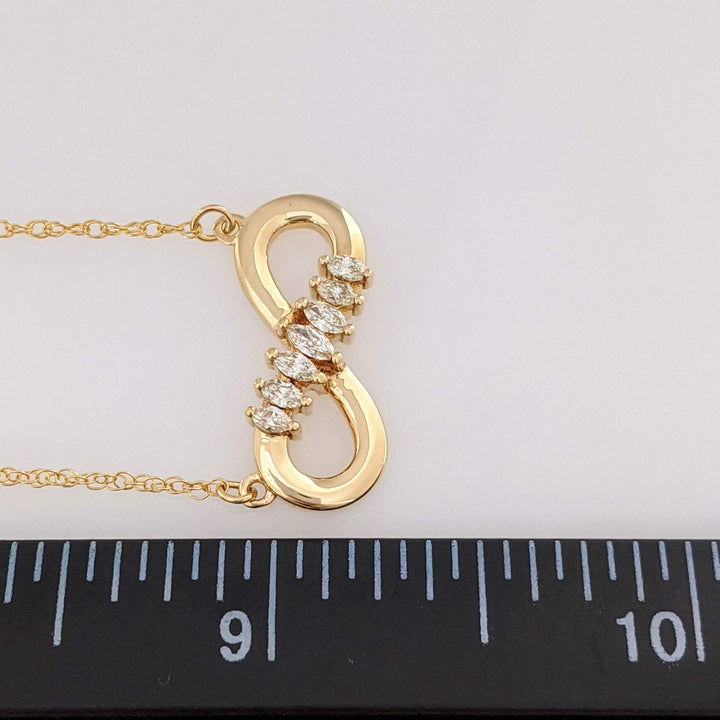 14K .30 CARAT TOTAL WEIGHT SI1 J DIAMOND MARQUISE (7) ESTATE INFINITY NECKLACE 3.6 GRAMS