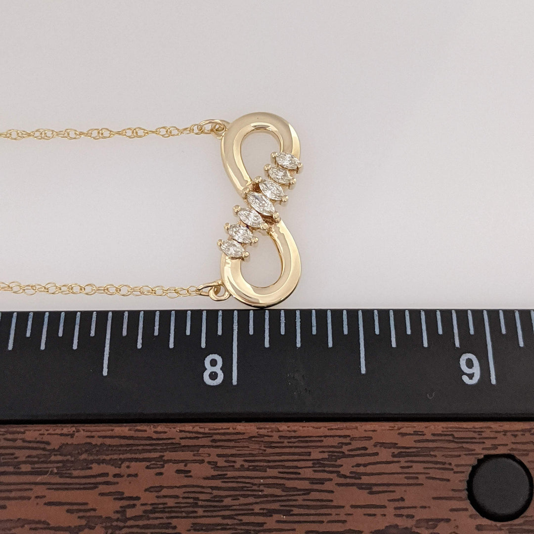 14K .30 CARAT TOTAL WEIGHT SI1 J DIAMOND MARQUISE (7) ESTATE INFINITY NECKLACE 3.6 GRAMS