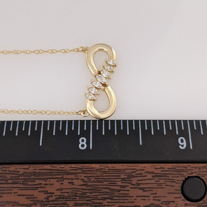 14K .30 CARAT TOTAL WEIGHT SI1 J DIAMOND MARQUISE (7) ESTATE INFINITY NECKLACE 3.6 GRAMS