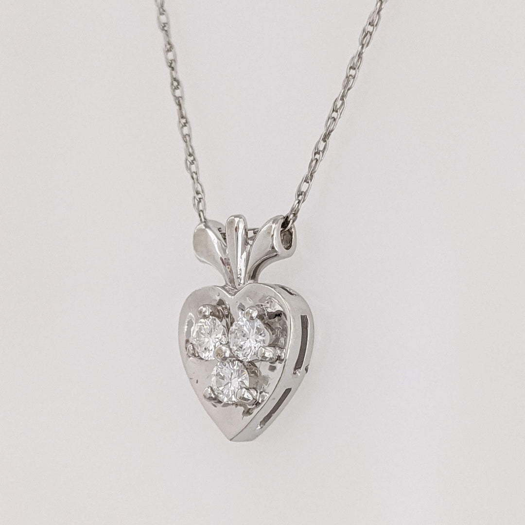 14K WHITE .20 CARAT TOTAL WEIGHT SI1 H DIAMOND ROUND (3) ESTATE HEART PENDANT & CHAIN 2.0 GRAMS
