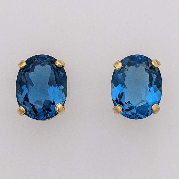 14L LONDON BLUE TOPAZ OVAL 7X9 ESTATE STUD EARRINGS 1.7 GRAMS