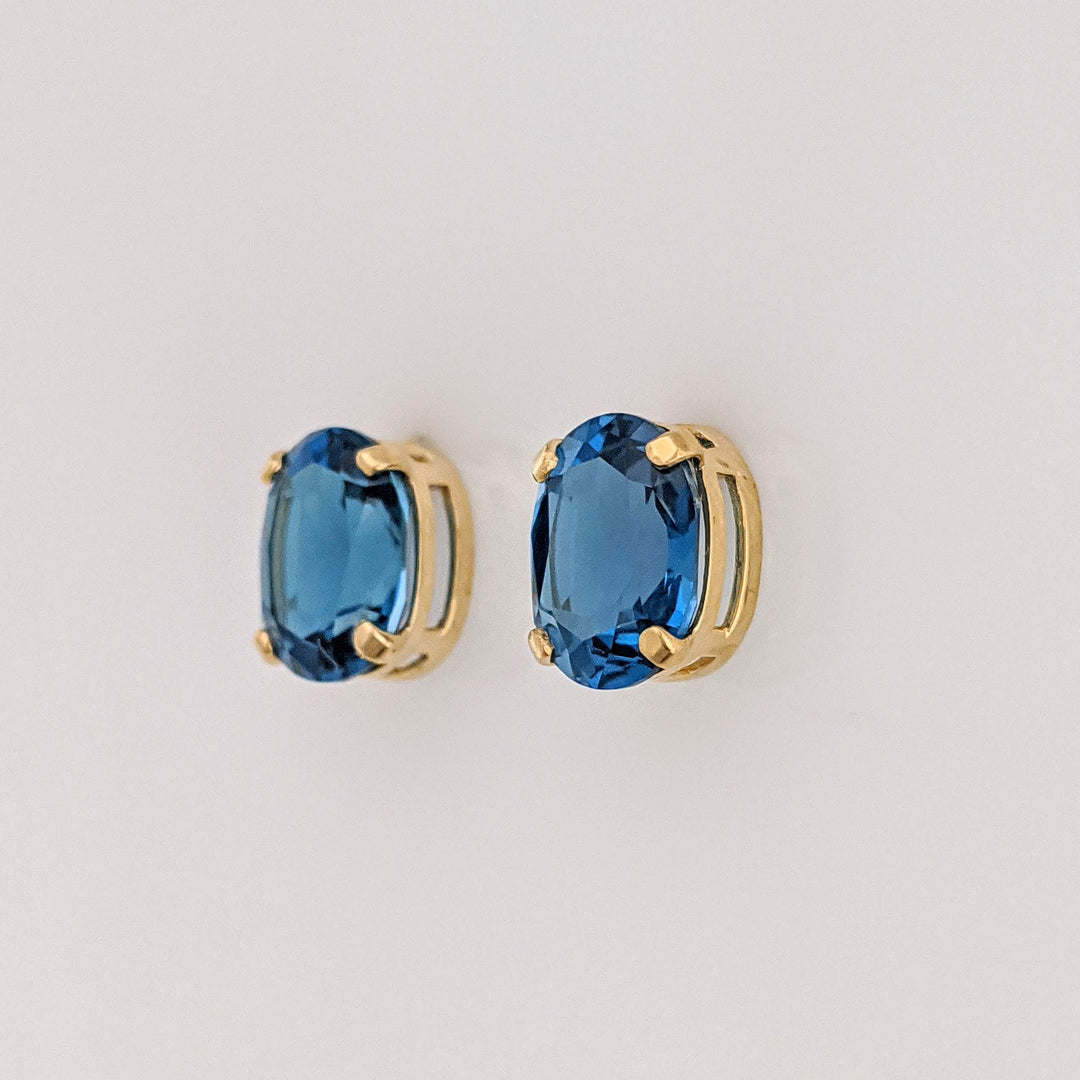14L LONDON BLUE TOPAZ OVAL 7X9 ESTATE STUD EARRINGS 1.7 GRAMS