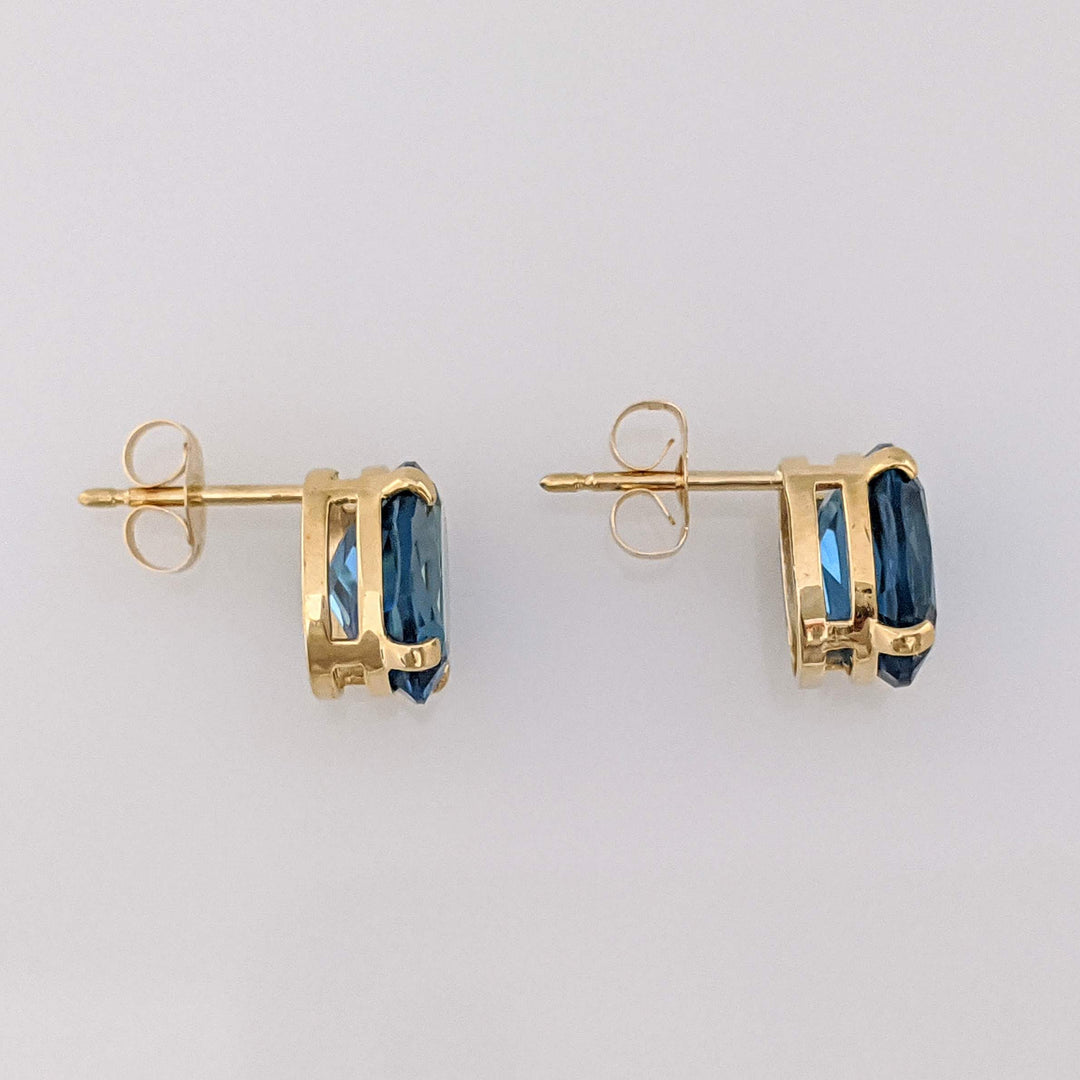 14L LONDON BLUE TOPAZ OVAL 7X9 ESTATE STUD EARRINGS 1.7 GRAMS