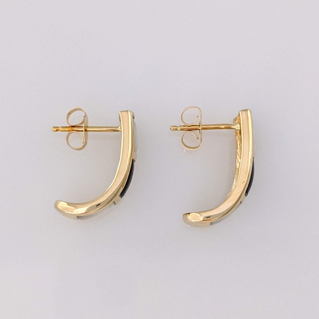14K MOTHER OF PEARL /ONYX HALF HOOP ESTATE EARRINGS 2.6 GRAMS