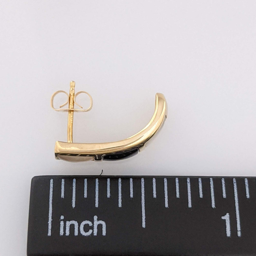 14K MOTHER OF PEARL /ONYX HALF HOOP ESTATE EARRINGS 2.6 GRAMS