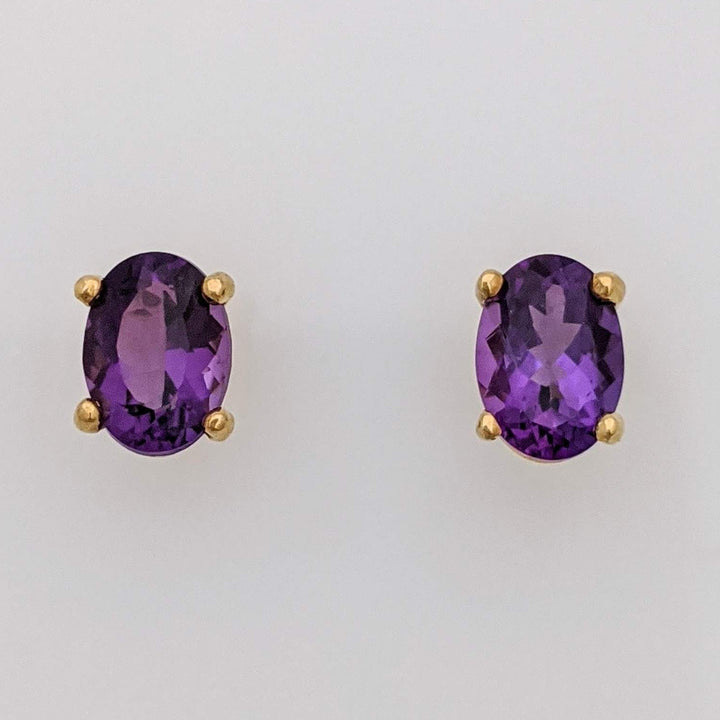 14K AMETHYST OVAL 5X7 ESTATE STUD EARRINGS 1.2 GRAMS