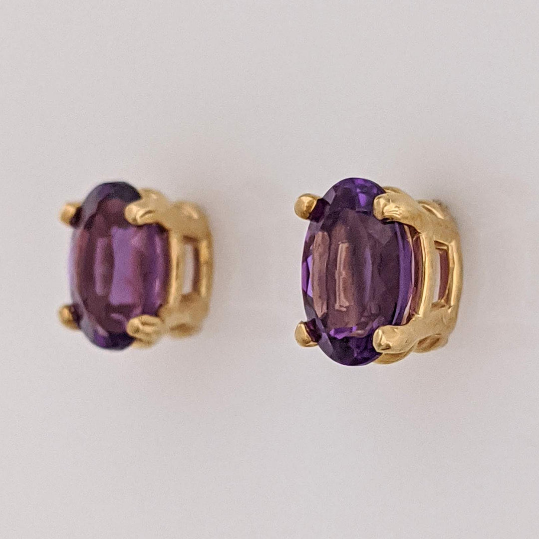 14K AMETHYST OVAL 5X7 ESTATE STUD EARRINGS 1.2 GRAMS