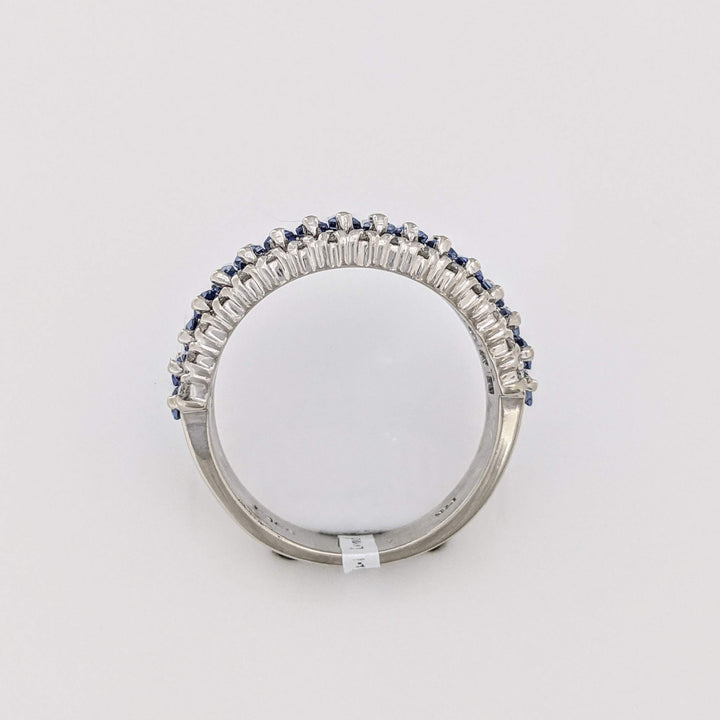 14K WHITE LAB-CREATED SAPPHIRE BAGUETTE (17) 2X4 WITH .48 DIAMOND TOTAL WEIGHT ESTATE BAND 7.2 GRAMS