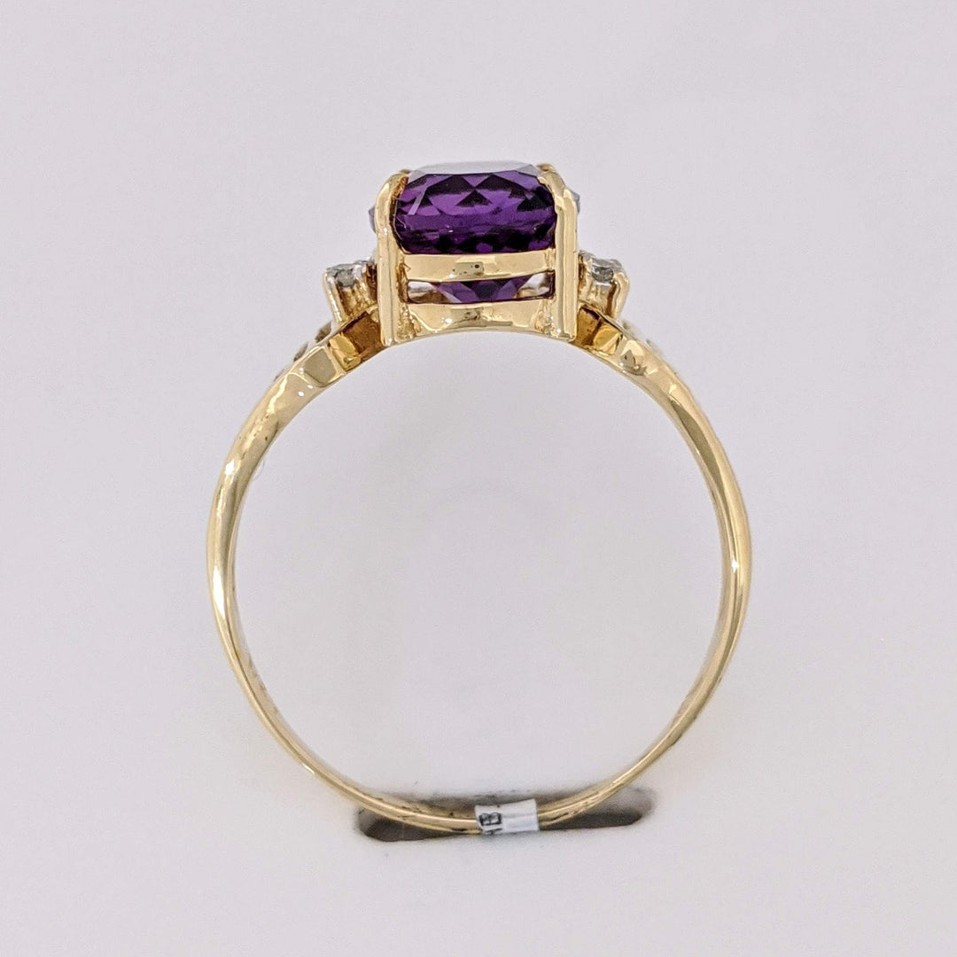 14K AMETHYST OVAL 8X10 WITH (4) MELEE OPEN LINE ESTATE RING 3.1 GRAMS