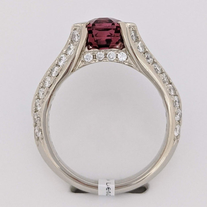 14K WHITE PINK TOURMALINE EMERALD CUT 7X11 WITH 1.24 DIAMOND TOTAL WEIGHT (44) SPLIT SHANK ESTATE RING 7.0 GRAMS