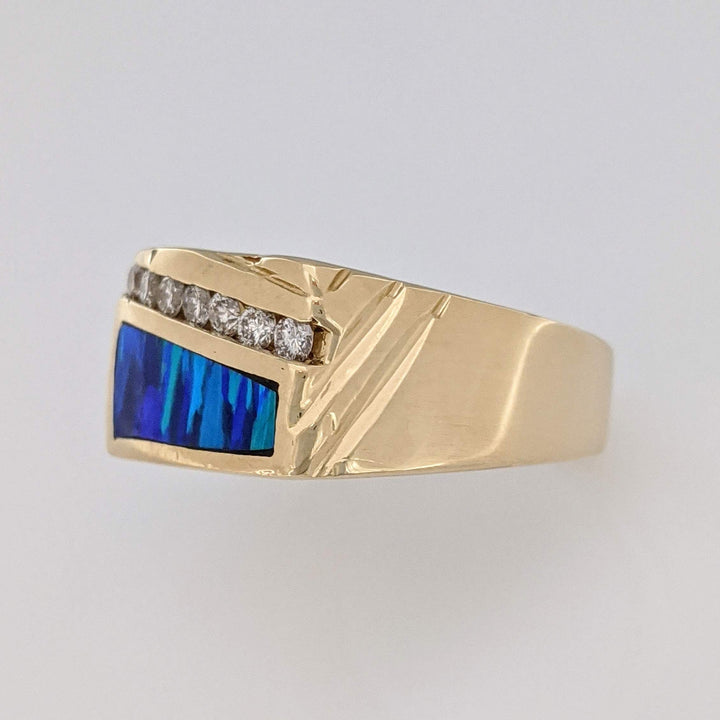 14K DOUBLET OPAL WITH .15 DIAMOND TOTAL WEIGHT (7) ESTATE BAND 8.1 GRAMS
