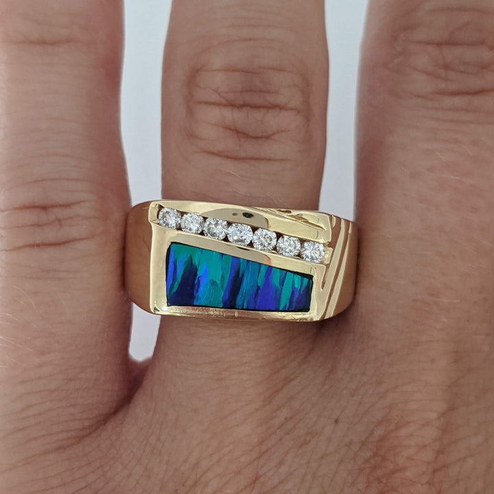 14K DOUBLET OPAL WITH .15 DIAMOND TOTAL WEIGHT (7) ESTATE BAND 8.1 GRAMS