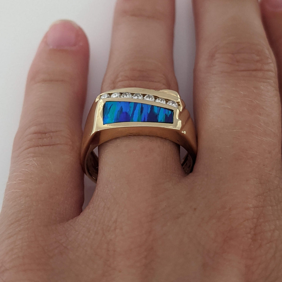 14K DOUBLET OPAL WITH .15 DIAMOND TOTAL WEIGHT (7) ESTATE BAND 8.1 GRAMS