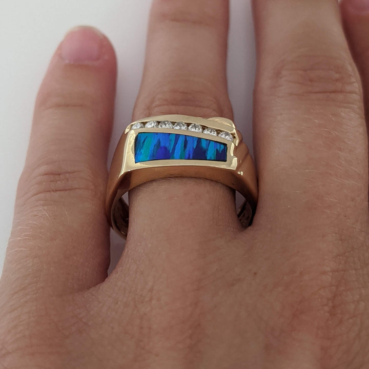 14K DOUBLET OPAL WITH .15 DIAMOND TOTAL WEIGHT (7) ESTATE BAND 8.1 GRAMS