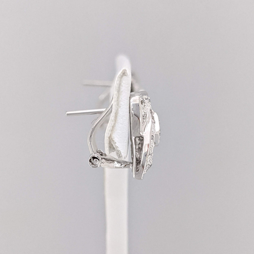 14K WHITE DIAMOND ROUND MULTI-ENCRUSTED SQUARE SWIRL ESTATE EARRINGS 5.6 GRAMS