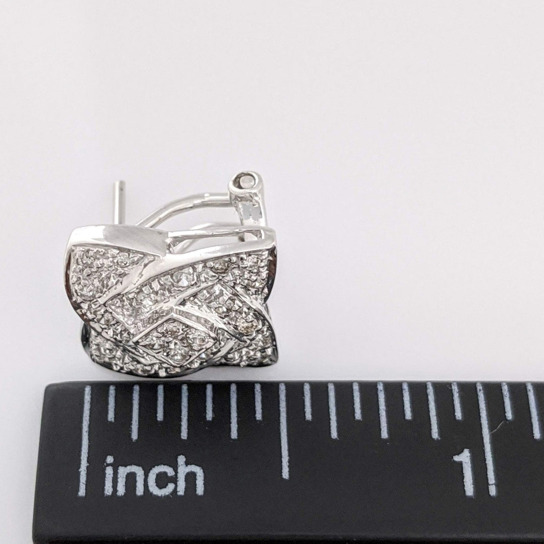 14K WHITE DIAMOND ROUND MULTI-ENCRUSTED SQUARE SWIRL ESTATE EARRINGS 5.6 GRAMS