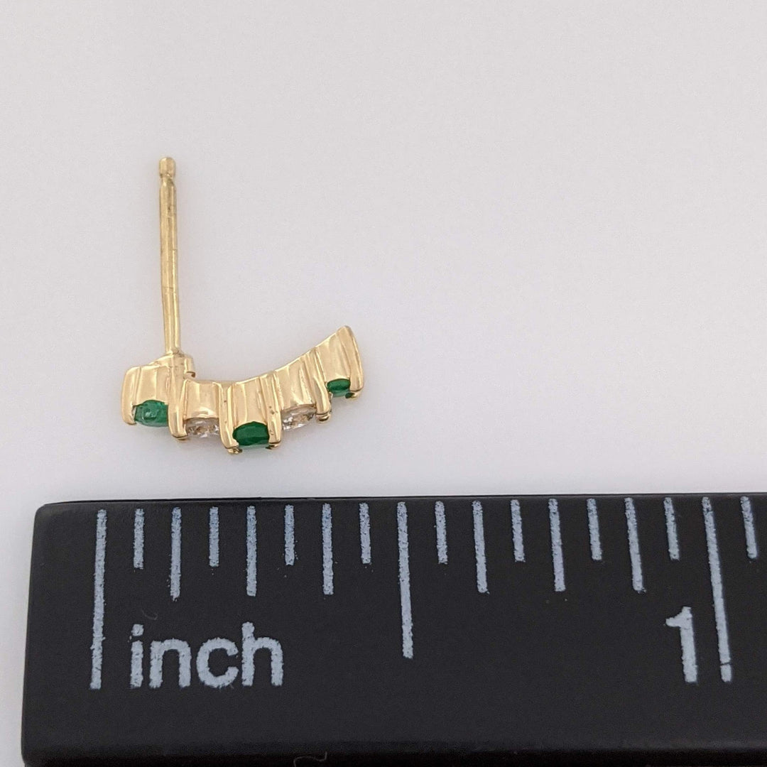 14K EMERALD ROUND (6)2MM DIAMOND ROUND (4) DROP ESTATE EARRINGS 1.3 GRAMS