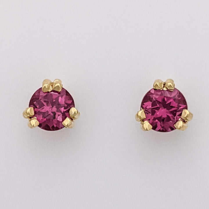 14K PINK TOURMALINE ROUND 5MM DOUBLE PRONG ESTATE EARRINGS 1.1 GRAMS