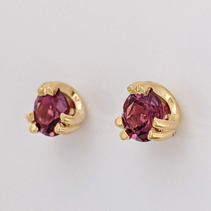 14K PINK TOURMALINE ROUND 5MM DOUBLE PRONG ESTATE EARRINGS 1.1 GRAMS