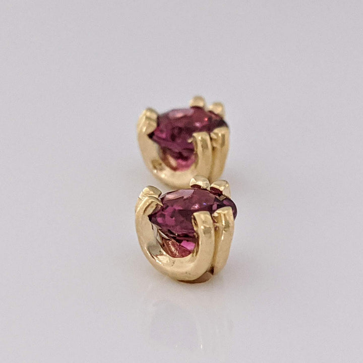 14K PINK TOURMALINE ROUND 5MM DOUBLE PRONG ESTATE EARRINGS 1.1 GRAMS