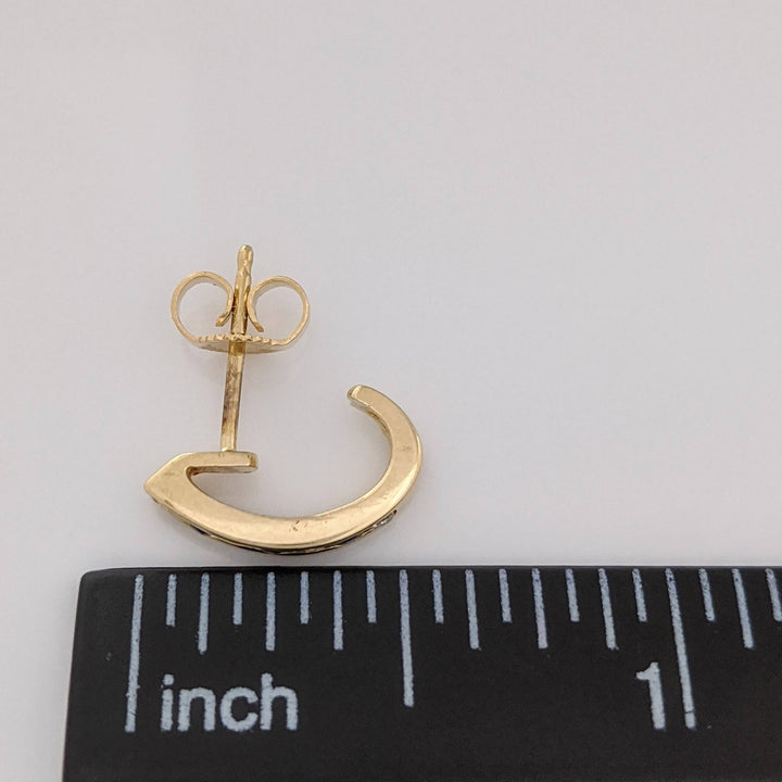 14K SAPPHIRE ROUND (6) 1.5MM WITH (8) MELEE ESTATE CHANNEL J-HOOP ESTATE EARRINGS 1.9 GRAMS