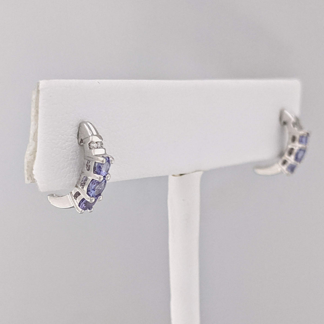 14K WHITE IOLITE ROUND (6) WITH (4) MELEE HALF HOOP ESTATE EARRINGS 1.6 GRAMS