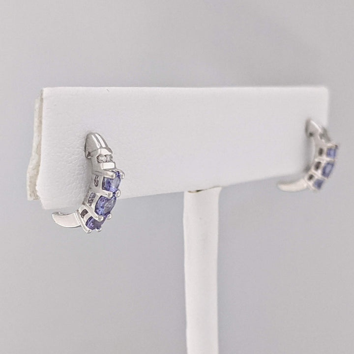 14K WHITE IOLITE ROUND (6) WITH (4) MELEE HALF HOOP ESTATE EARRINGS 1.6 GRAMS