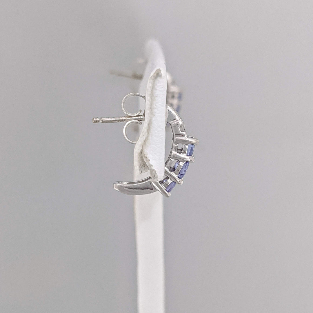 14K WHITE IOLITE ROUND (6) WITH (4) MELEE HALF HOOP ESTATE EARRINGS 1.6 GRAMS