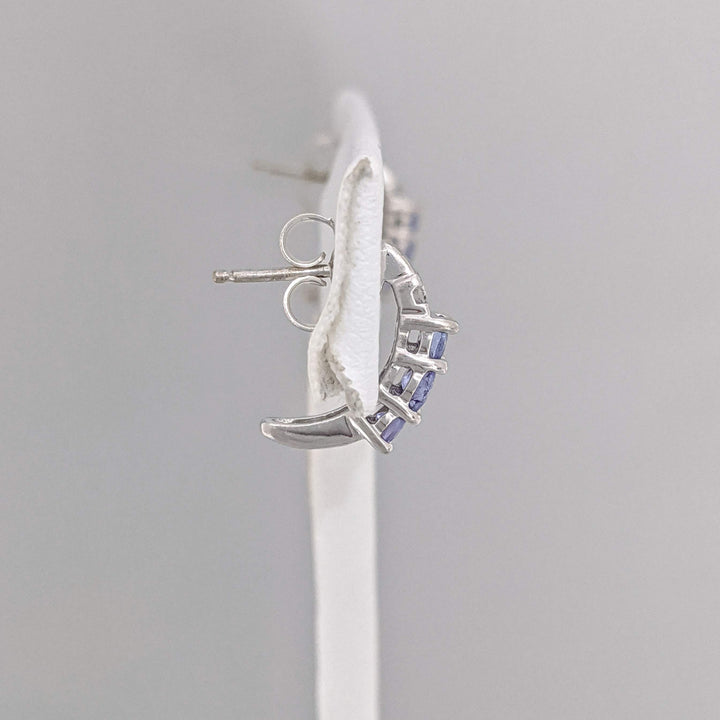 14K WHITE IOLITE ROUND (6) WITH (4) MELEE HALF HOOP ESTATE EARRINGS 1.6 GRAMS