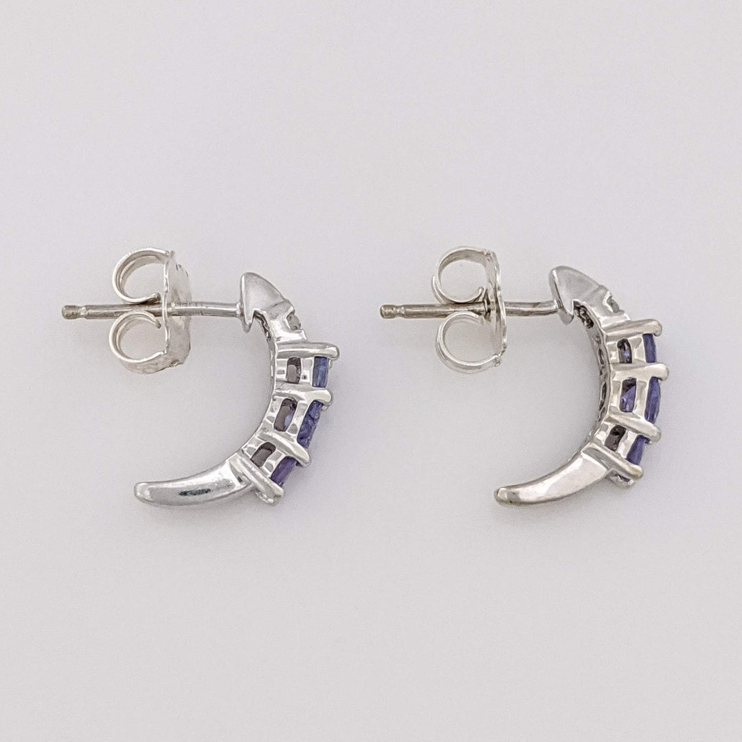 14K WHITE IOLITE ROUND (6) WITH (4) MELEE HALF HOOP ESTATE EARRINGS 1.6 GRAMS
