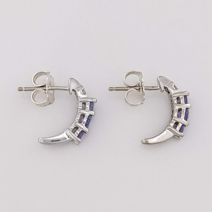 14K WHITE IOLITE ROUND (6) WITH (4) MELEE HALF HOOP ESTATE EARRINGS 1.6 GRAMS