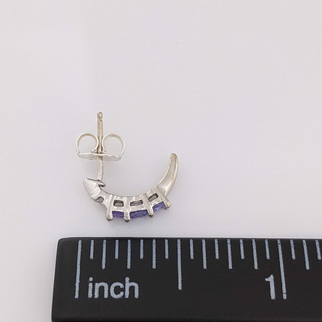 14K WHITE IOLITE ROUND (6) WITH (4) MELEE HALF HOOP ESTATE EARRINGS 1.6 GRAMS