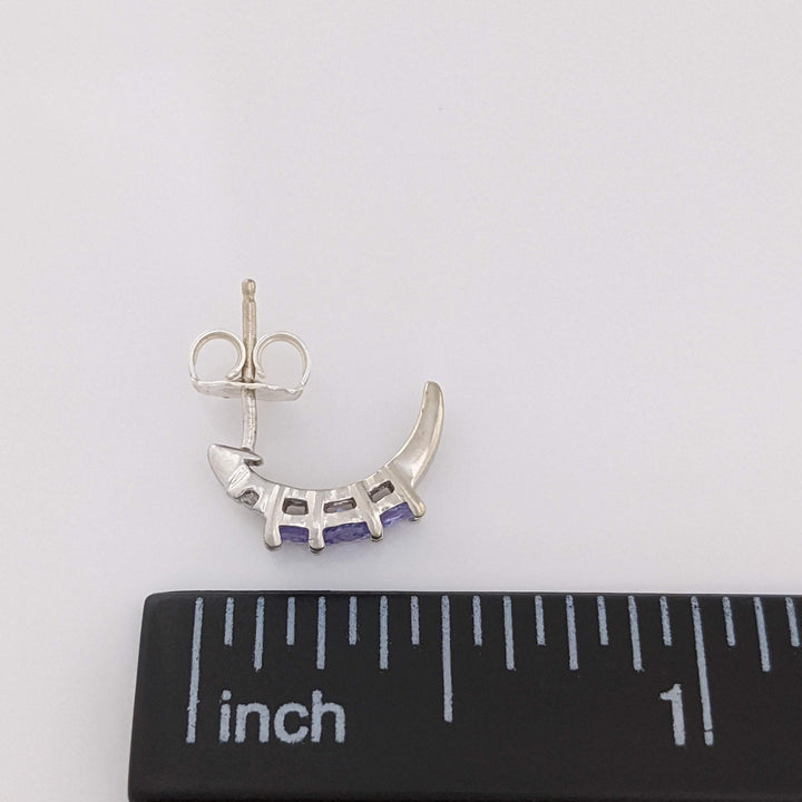 14K WHITE IOLITE ROUND (6) WITH (4) MELEE HALF HOOP ESTATE EARRINGS 1.6 GRAMS