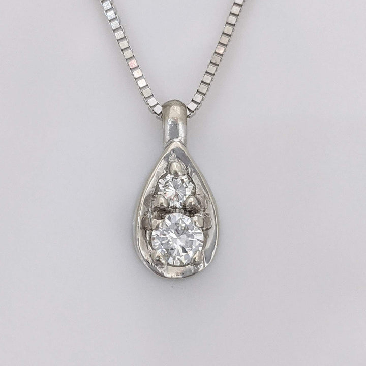 14K WHITE .26 CARAT TOTAL WEIGHT SI2 H DIAMOND ROUND (2) PEAR SHAPED ESTATE PENDANT & CHAIN 3.4 GRAMS