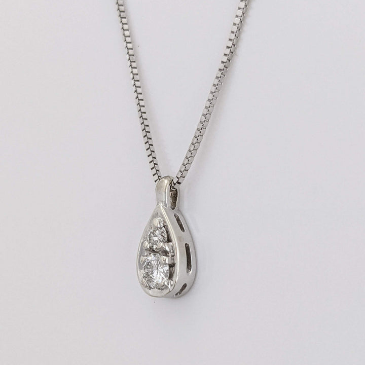 14K WHITE .26 CARAT TOTAL WEIGHT SI2 H DIAMOND ROUND (2) PEAR SHAPED ESTATE PENDANT & CHAIN 3.4 GRAMS
