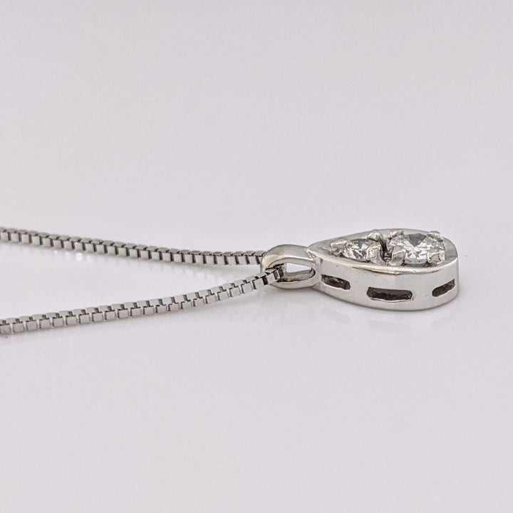 14K WHITE .26 CARAT TOTAL WEIGHT SI2 H DIAMOND ROUND (2) PEAR SHAPED ESTATE PENDANT & CHAIN 3.4 GRAMS