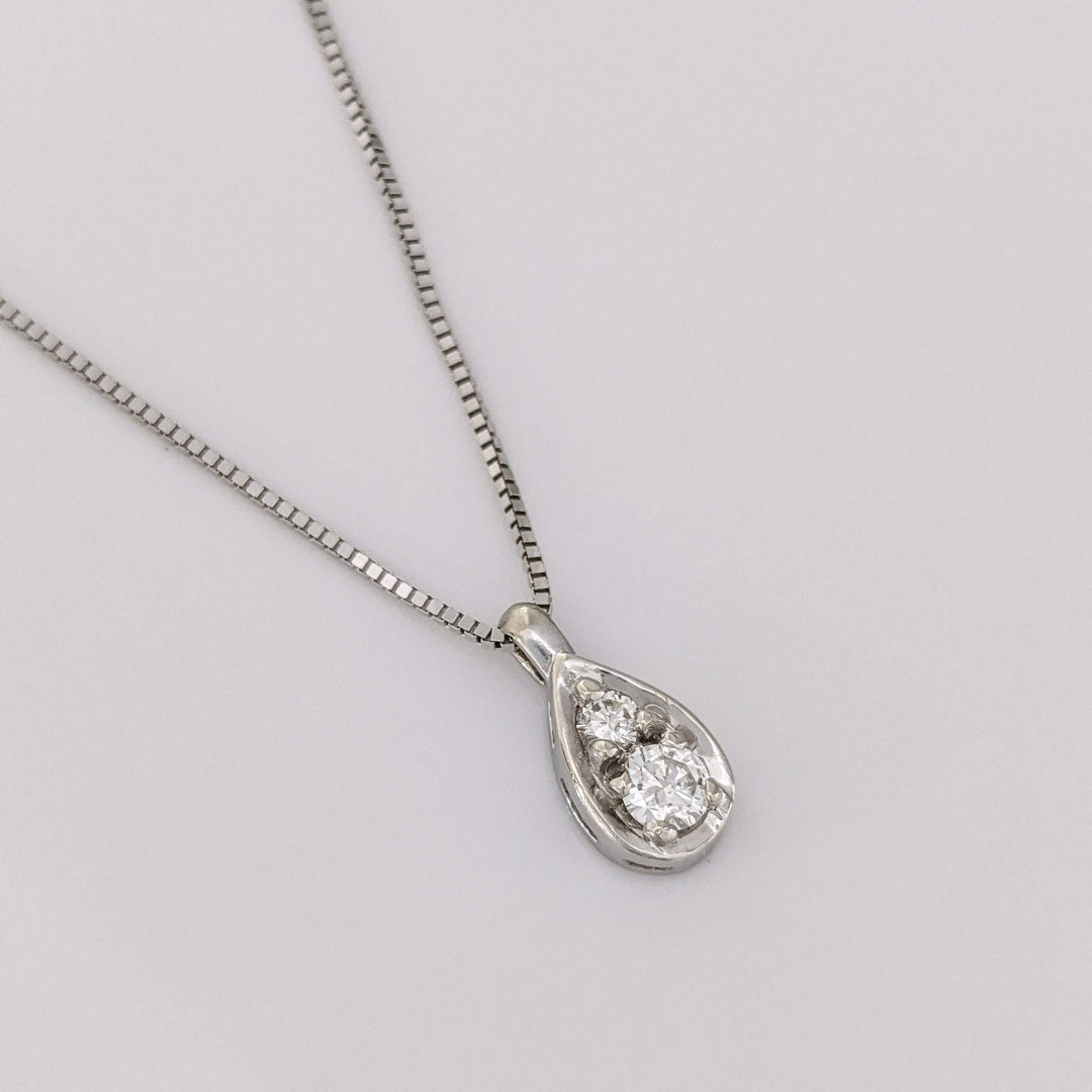 14K WHITE .26 CARAT TOTAL WEIGHT SI2 H DIAMOND ROUND (2) PEAR SHAPED ESTATE PENDANT & CHAIN 3.4 GRAMS