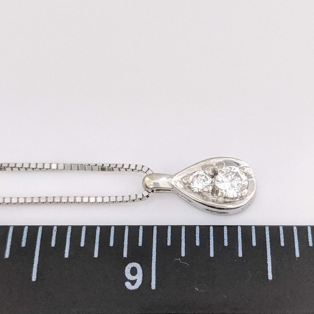 14K WHITE .26 CARAT TOTAL WEIGHT SI2 H DIAMOND ROUND (2) PEAR SHAPED ESTATE PENDANT & CHAIN 3.4 GRAMS