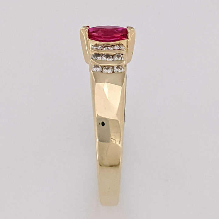 14K RUBY MARQUISE 3X6 WITH .18 DIAMOND TOTAL WEIGHT ROUND (18) ESTATE RING 2.8 GRAMS