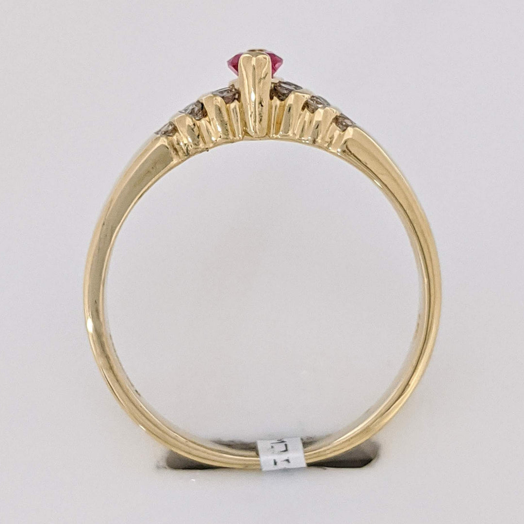 14K RUBY MARQUISE 3X6 WITH .18 DIAMOND TOTAL WEIGHT ROUND (18) ESTATE RING 2.8 GRAMS