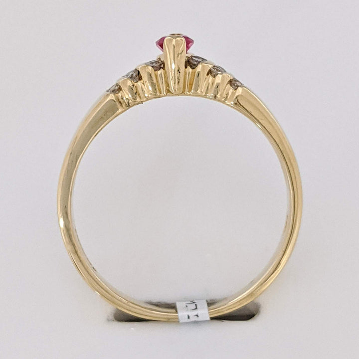 14K RUBY MARQUISE 3X6 WITH .18 DIAMOND TOTAL WEIGHT ROUND (18) ESTATE RING 2.8 GRAMS