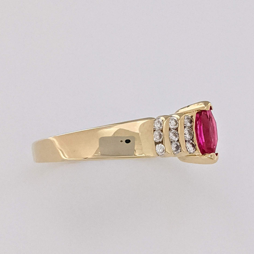14K RUBY MARQUISE 3X6 WITH .18 DIAMOND TOTAL WEIGHT ROUND (18) ESTATE RING 2.8 GRAMS