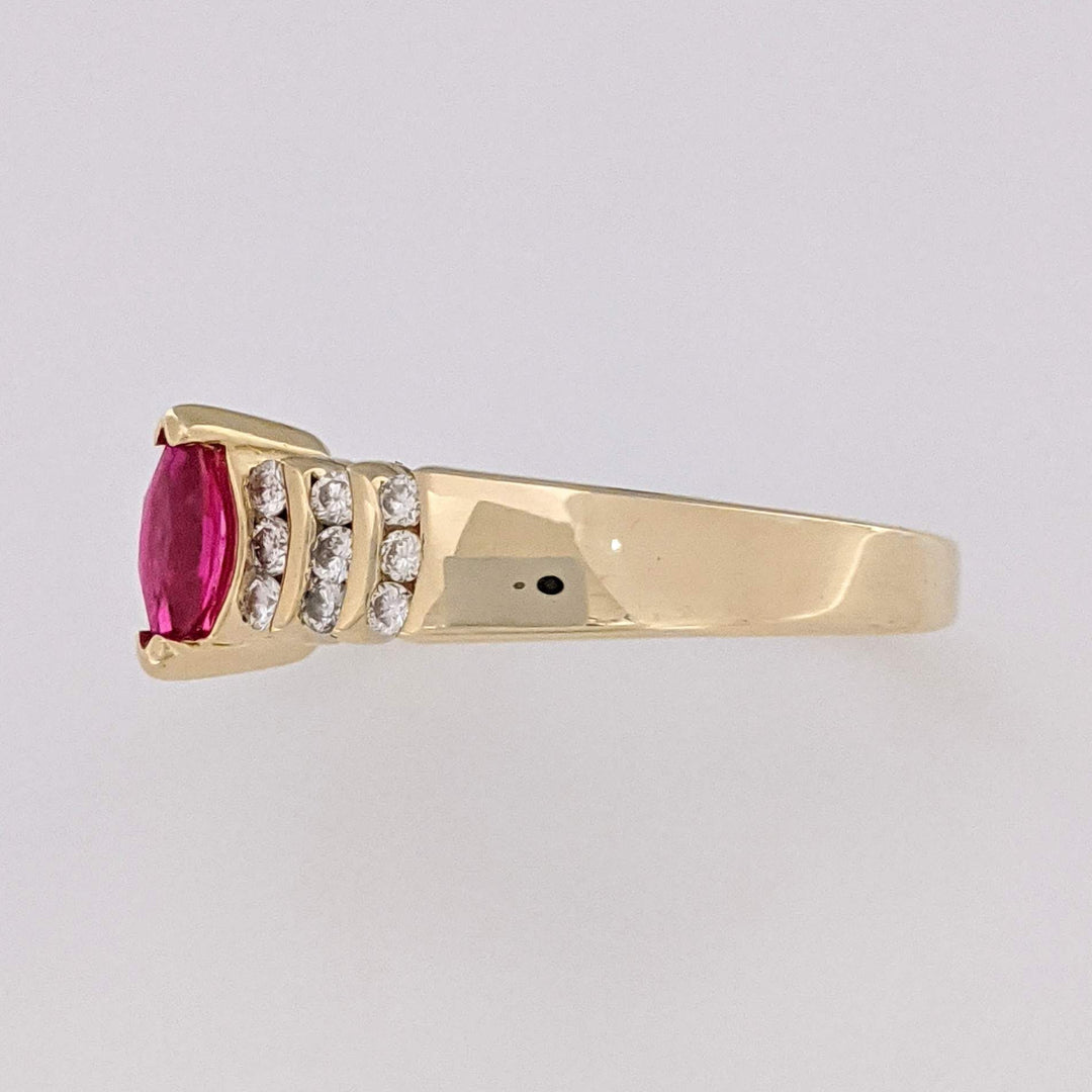 14K RUBY MARQUISE 3X6 WITH .18 DIAMOND TOTAL WEIGHT ROUND (18) ESTATE RING 2.8 GRAMS