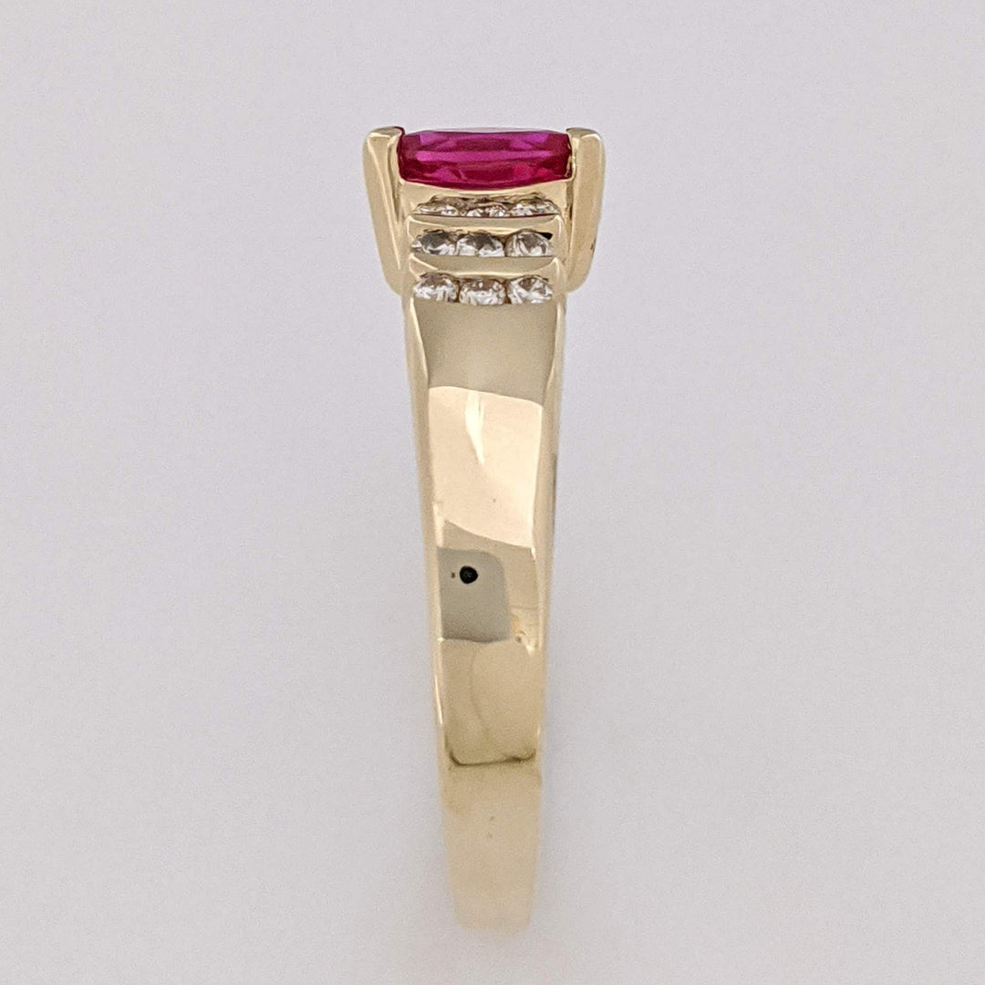 14K RUBY MARQUISE 3X6 WITH .18 DIAMOND TOTAL WEIGHT ROUND (18) ESTATE RING 2.8 GRAMS