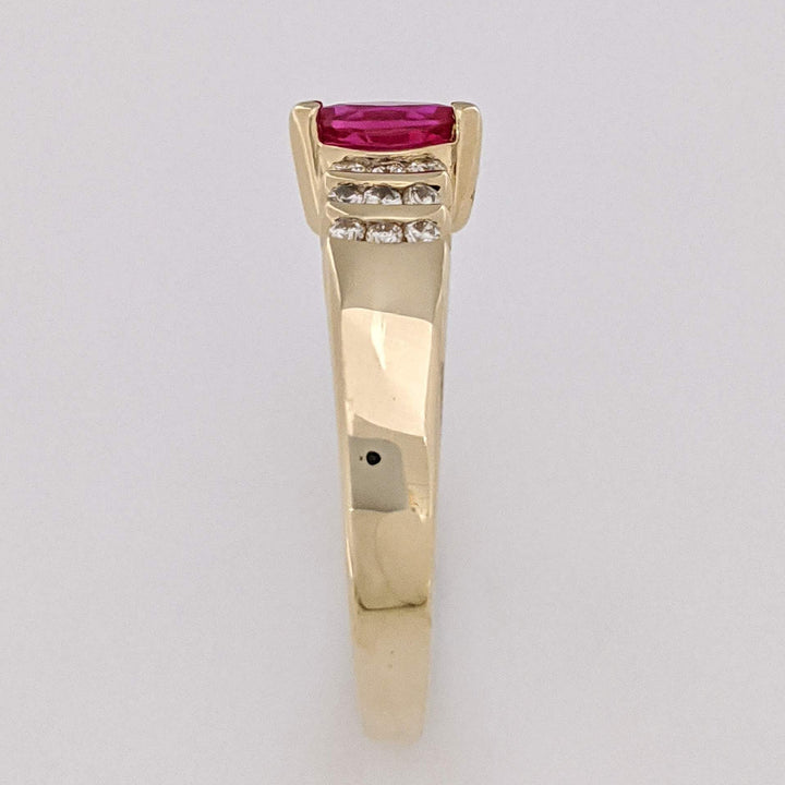 14K RUBY MARQUISE 3X6 WITH .18 DIAMOND TOTAL WEIGHT ROUND (18) ESTATE RING 2.8 GRAMS