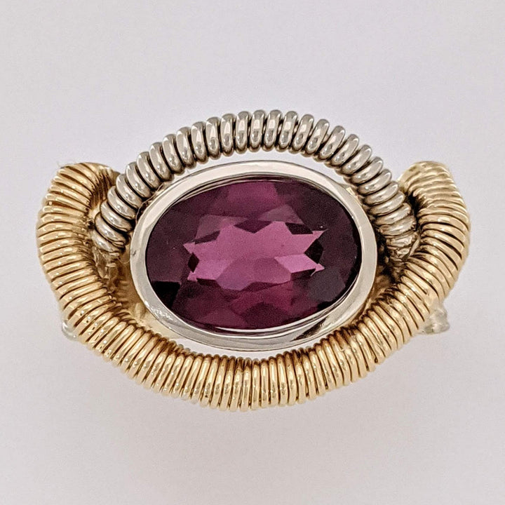 14K RHODOLITE GARNET OVAL 7X10 BEZEL WIRE ESTATE RING 8.7 GRAMS