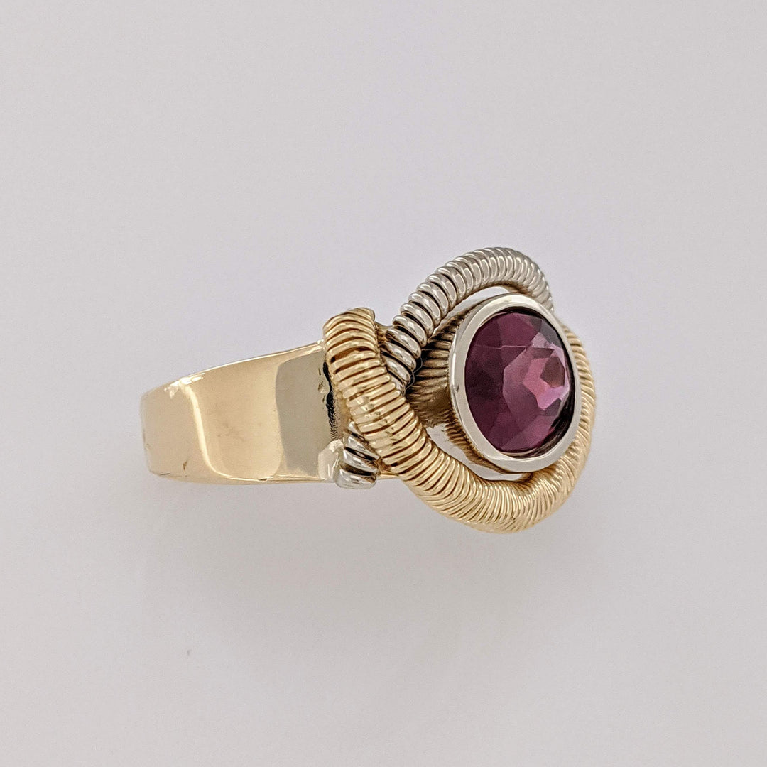 14K RHODOLITE GARNET OVAL 7X10 BEZEL WIRE ESTATE RING 8.7 GRAMS