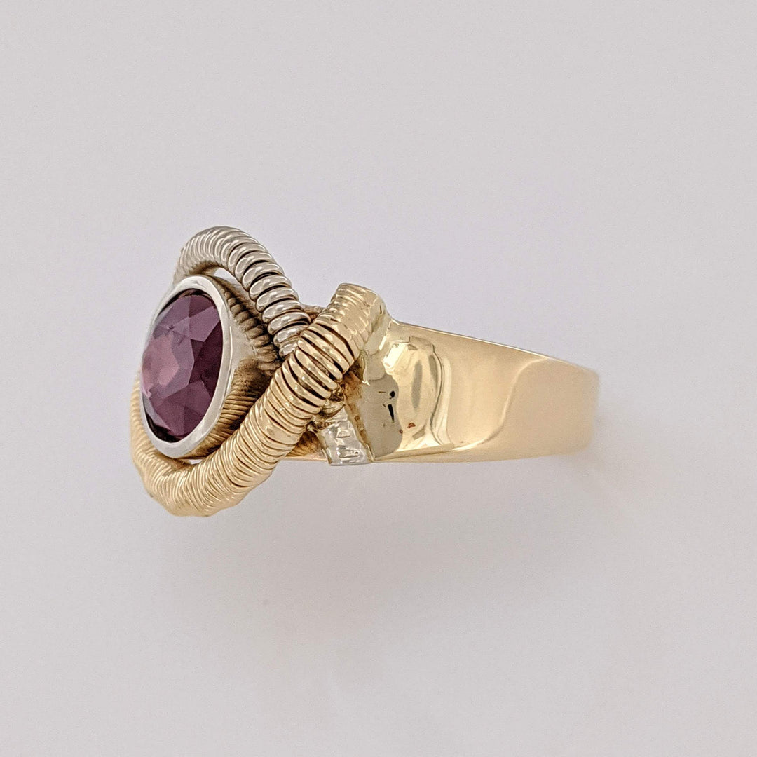 14K RHODOLITE GARNET OVAL 7X10 BEZEL WIRE ESTATE RING 8.7 GRAMS
