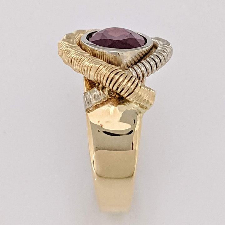 14K RHODOLITE GARNET OVAL 7X10 BEZEL WIRE ESTATE RING 8.7 GRAMS