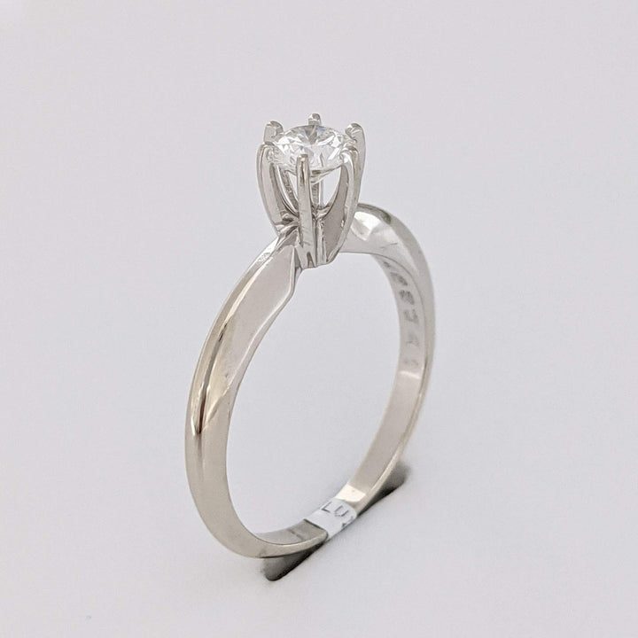 14K WHITE .39 CARAT TOTAL SI1 H DIAMOND ROUND 6 PRONG ESTATE SOLITAIRE RING 2.6 GRAMS